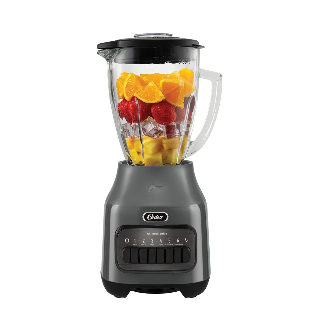 Licuadora 6 Velocidades + Pulso Vaso de Vidrio,1.5 Lt 800W Gris Oster®