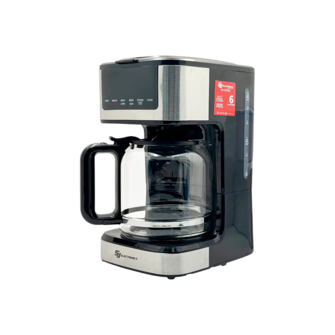 Cafetera Eléctrica 1.8 Litros de 12 Tazas Programable Negro Acero Sj Electronics
