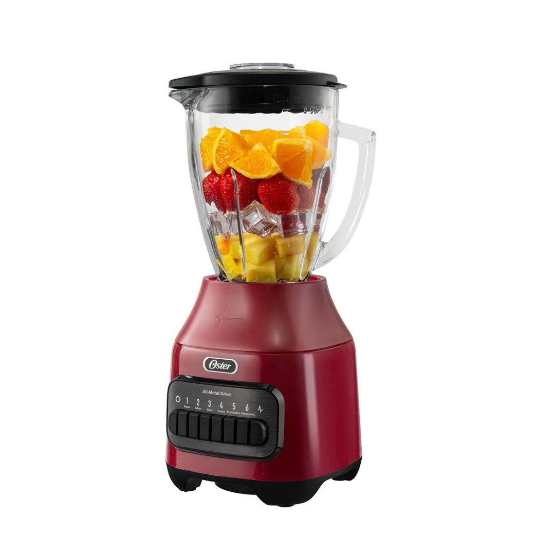 Licuadora 6 Velocidades + Pulso Con Vaso de Vidrio Roja  Oster®