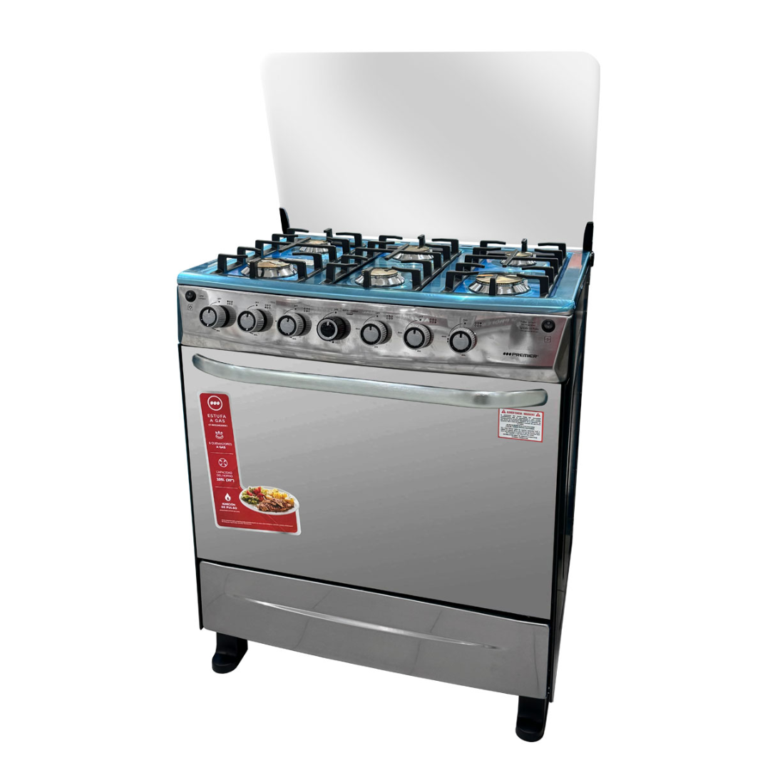 Cocina a Gas 30" 6 Hornilla Negra Premier
