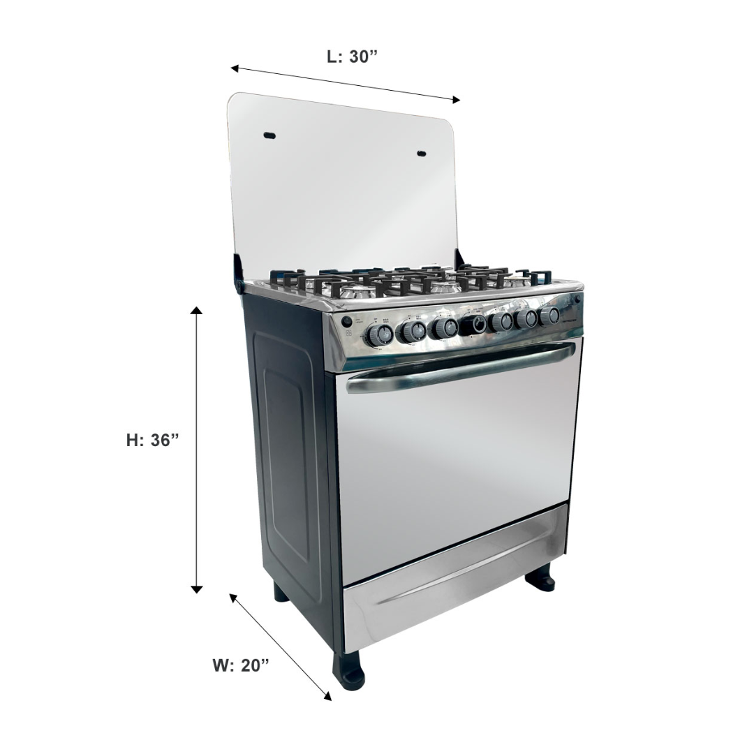Cocina a Gas 30" 6 Hornilla Negra Premier