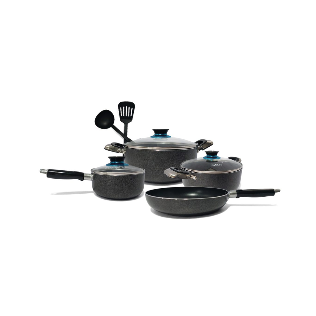 Juego de Olla 9 Piezas Antiadherente Tapa de Vidrio Sankey