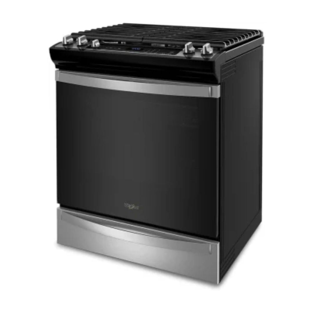 Cocina a Gas con Horno 5 Hornillas 30" Acero + Air Fryer y Convección (perillas superiores) Whirlpool