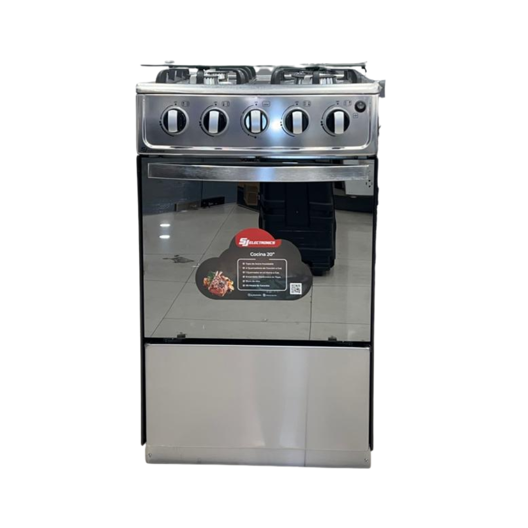 Cocina a Gas 4 Hornillas Tapa de Vidrio 20" Con Encendido Eléctrico Acero Inoxidable  SJ