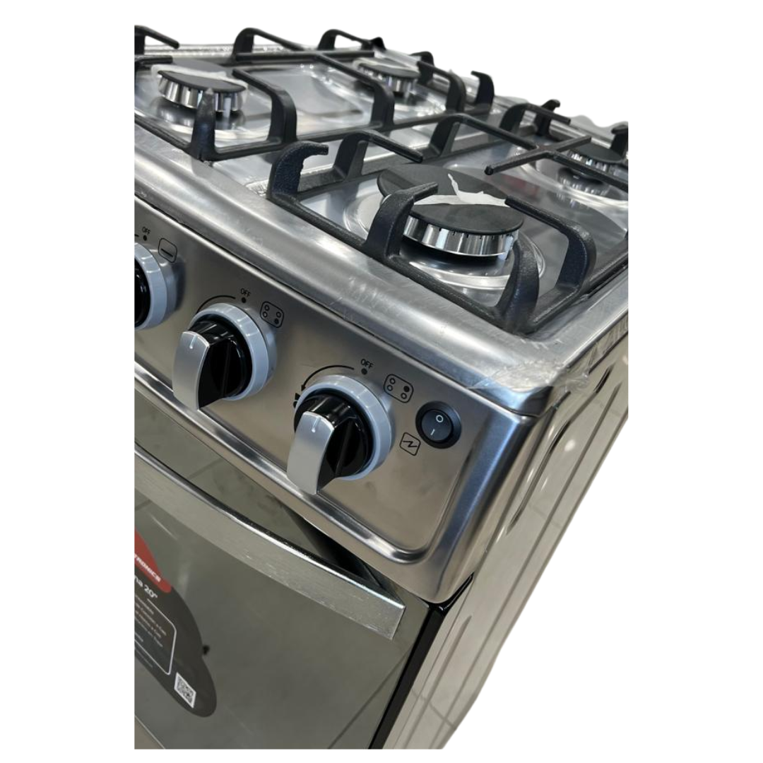 Cocina a Gas 4 Hornillas Tapa de Vidrio 20" Con Encendido Eléctrico Acero Inoxidable  SJ