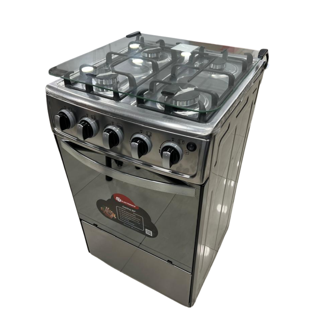 Cocina a Gas 4 Hornillas Tapa de Vidrio 20" Con Encendido Eléctrico Acero Inoxidable  SJ