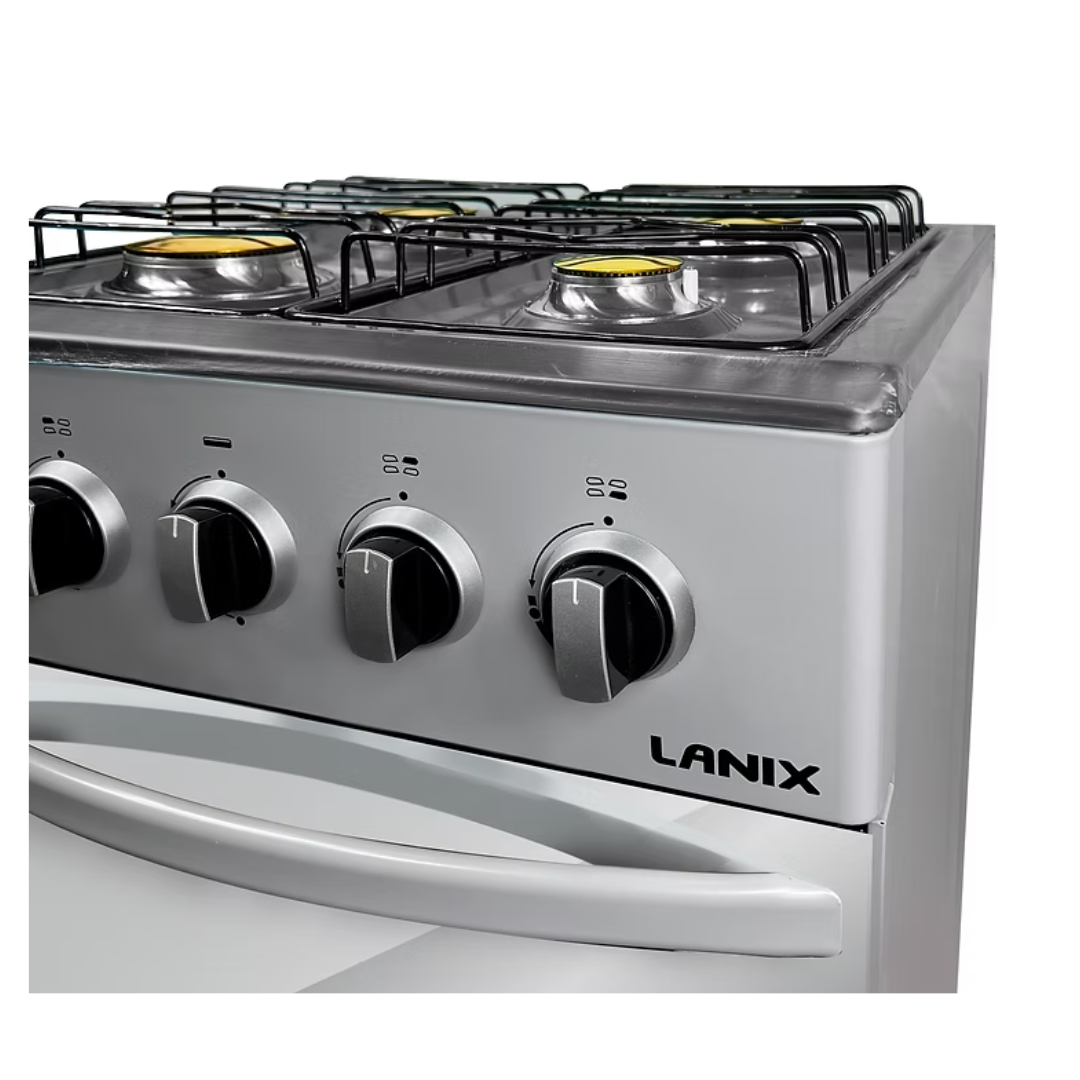 Cocina a Gas 4H Con Gratinador y Tapa Vidrio 20" Silver Lanix