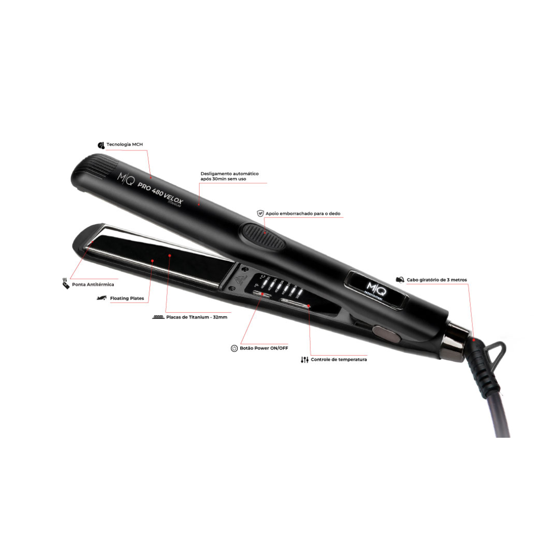 Plancha de Cabello Profesional Pro 480 Velox Placas Flotantes Titanio MQ