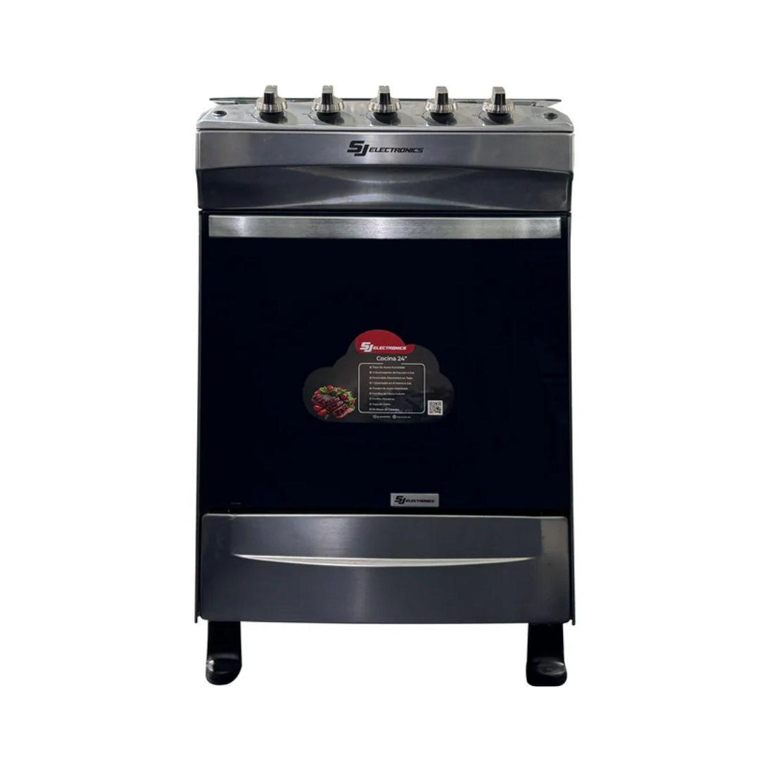 Cocina a Gas 4 Hornillas 24" Acero Inoxidable Tapa de Vidrio Con Encendido Eléctrico SJ
