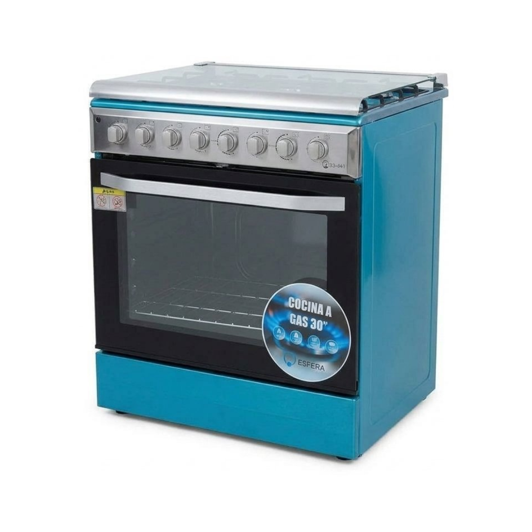 Cocina a Gas 5 Hornillas Tapa de Vidrio + Encendido Acero Inoxidable Esfera