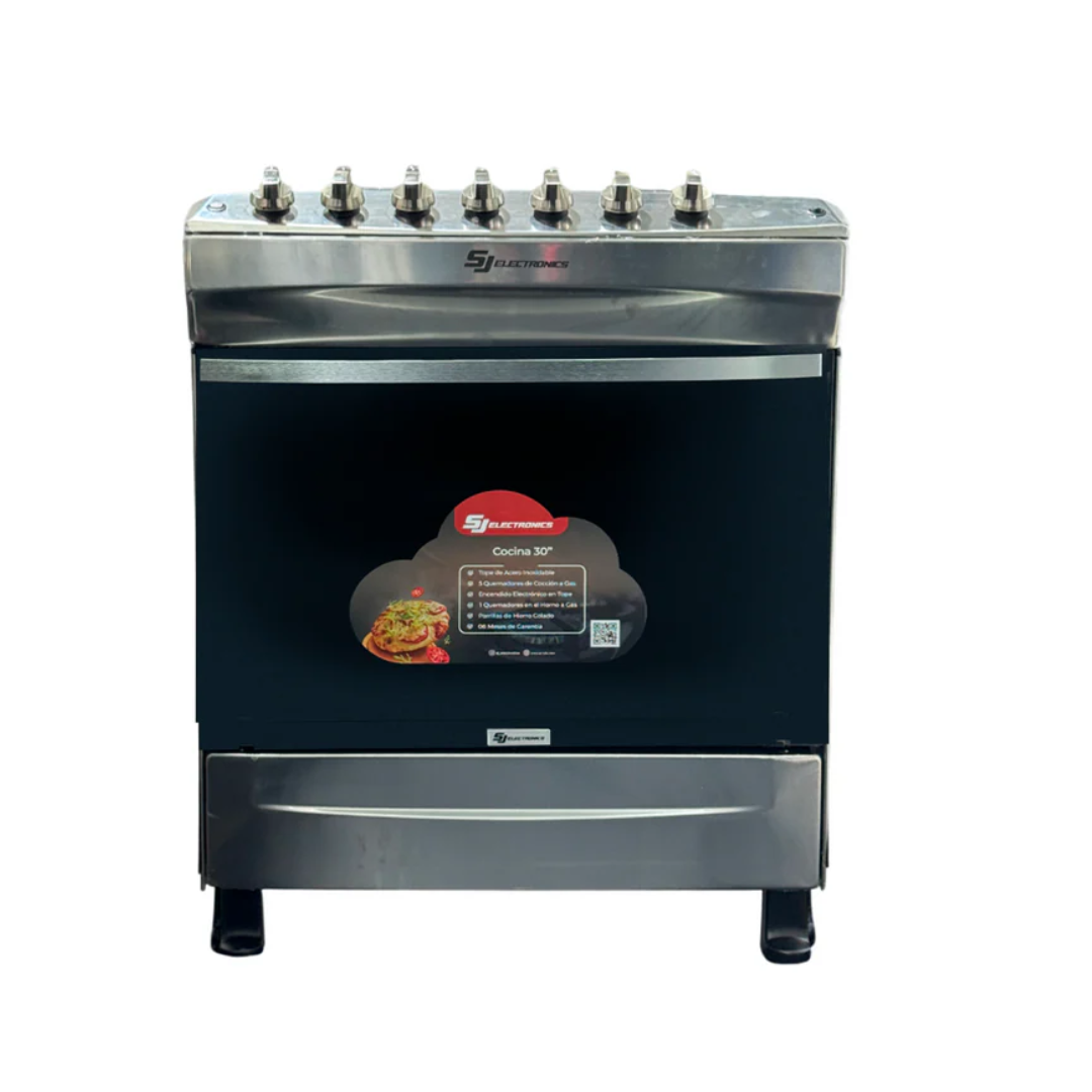 Cocina 30" 5H Acero T/V + ENC + LUZ , Tipo Espejo Lujosa SJ