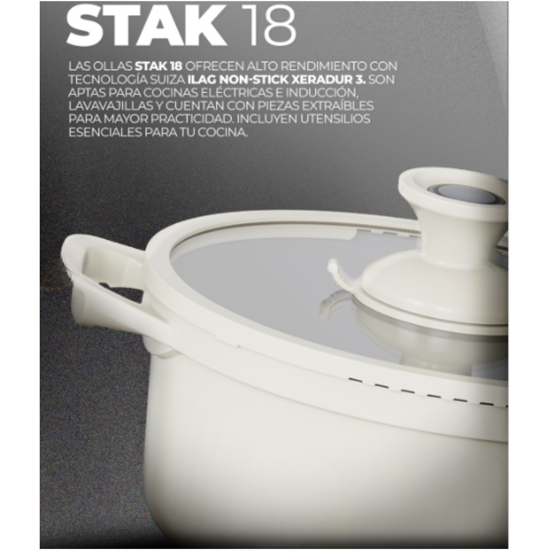 Juego de Sartenes Stak 18 Piezas de Inducción Vetrux