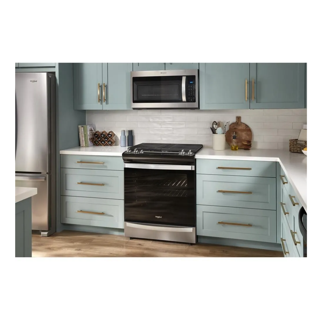 Cocina a Gas con Horno 5 Hornillas 30" Acero + Air Fryer y Convección (perillas superiores) Whirlpool