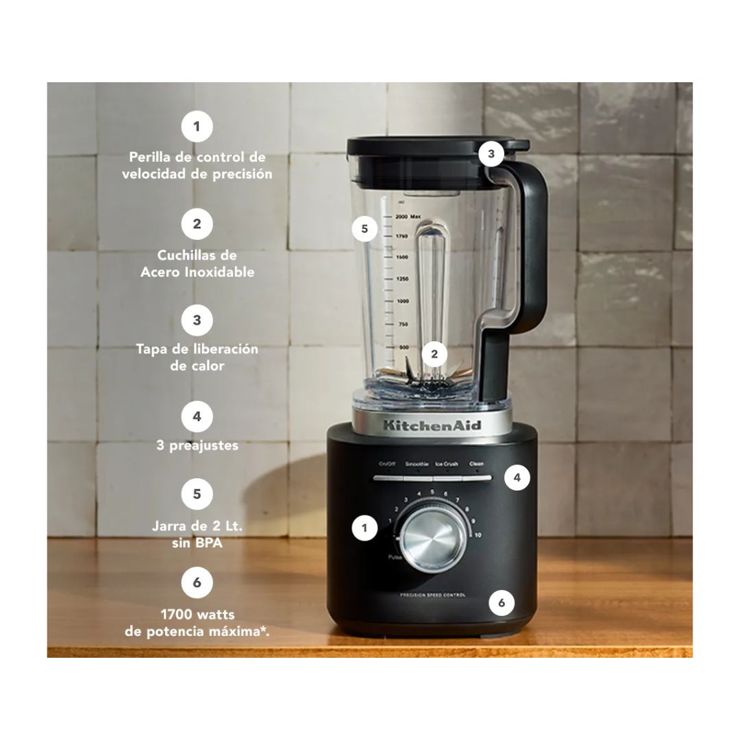 Licuadora Pure Power 2 Litros Motor 1700W Negra Kitchenaid