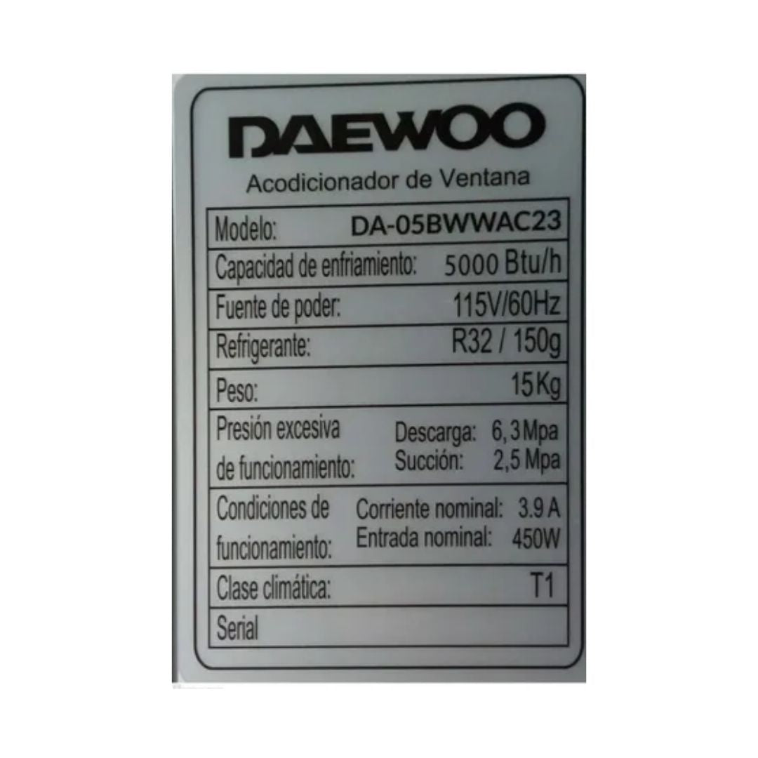 Aire Acondicionado de Ventana 5000Btu/110v Daewoo