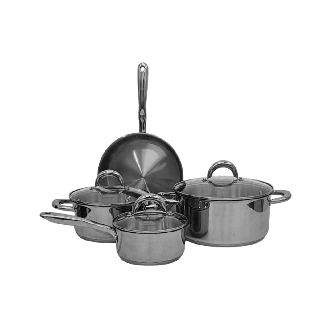 Juego de Ollas 7 Piezas de Inducción Tapa de Vidrio Acero Inox Sankey