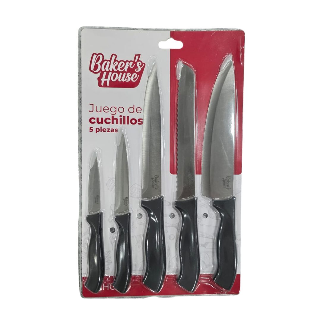 Set de Cuchillo 5 Piezas de Acero Con Mango Negro Bakers House