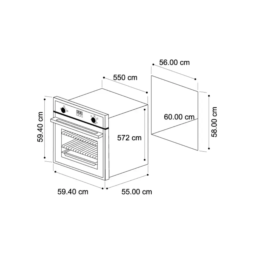 Horno a Gas Empotrable 72 Litros Ignita Pro 60 Negro Acero Vetrux