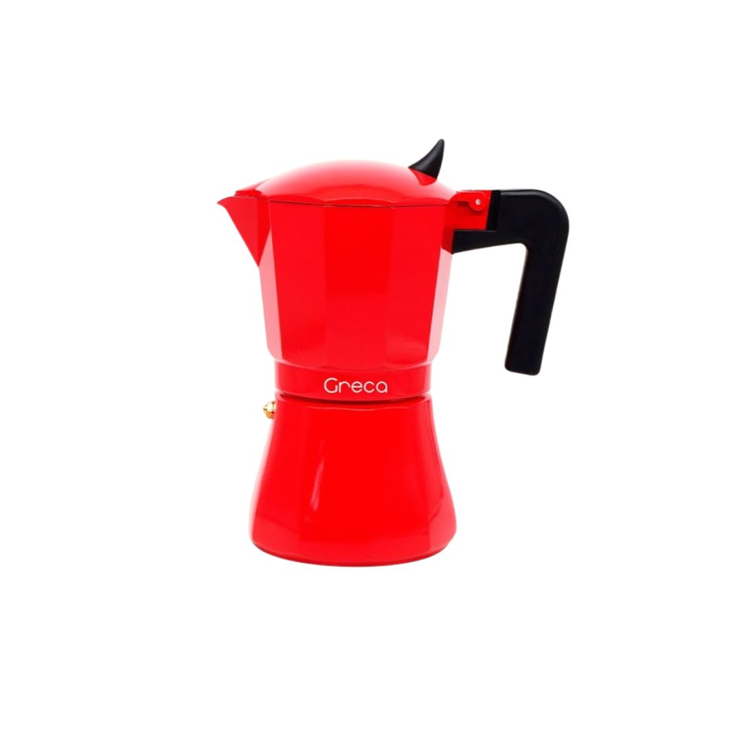 Cafetera Greca 6 Tazas Fondo de Inducción Rojo Brillante