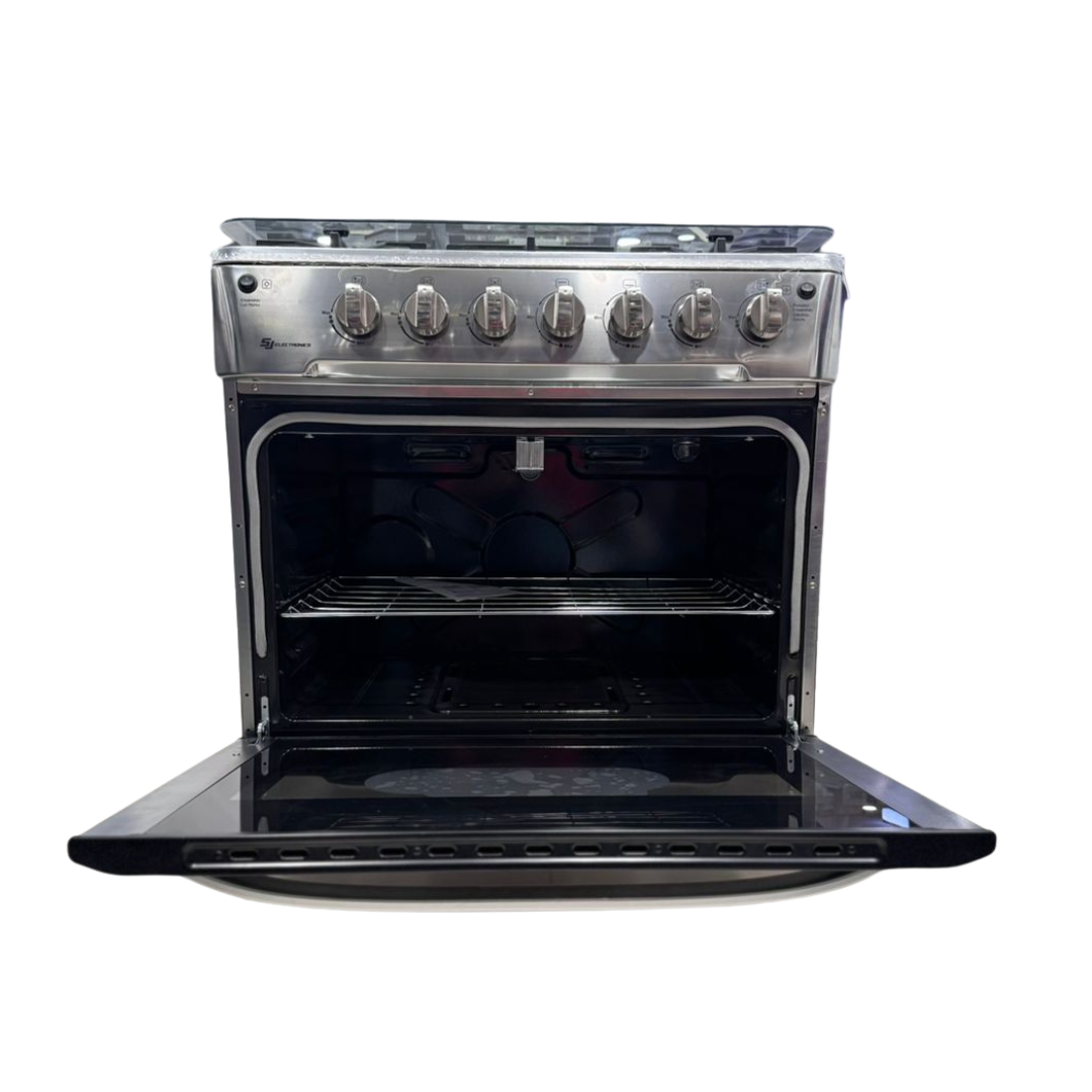 Cocina 30" Acero Inoxidable Tapa de Vidrio +Encendido Eléctrico Con Gratinador SJ