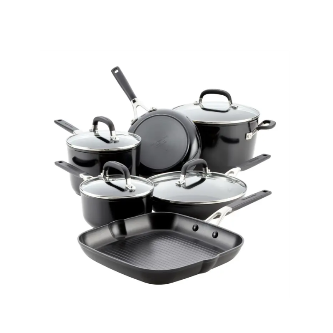 Juegos de Ollas 10 Piezas Tapa de Vidrio de Teflón Anodizado Negro Kitchenaid