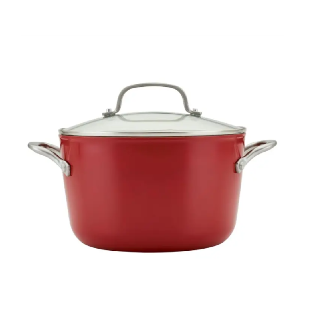 Juego de Ollas 10 Piezas Tapas de Vidrios de Cerámicas Anodizado Rojo Mate Kitchenaid