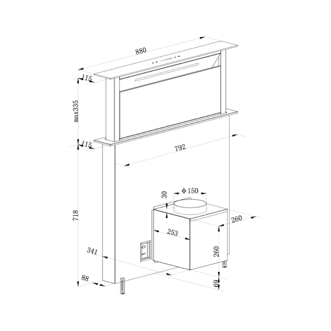 Campana Retráctil 90 cm Con Panel Táctil Y Control Retracto Vetrux