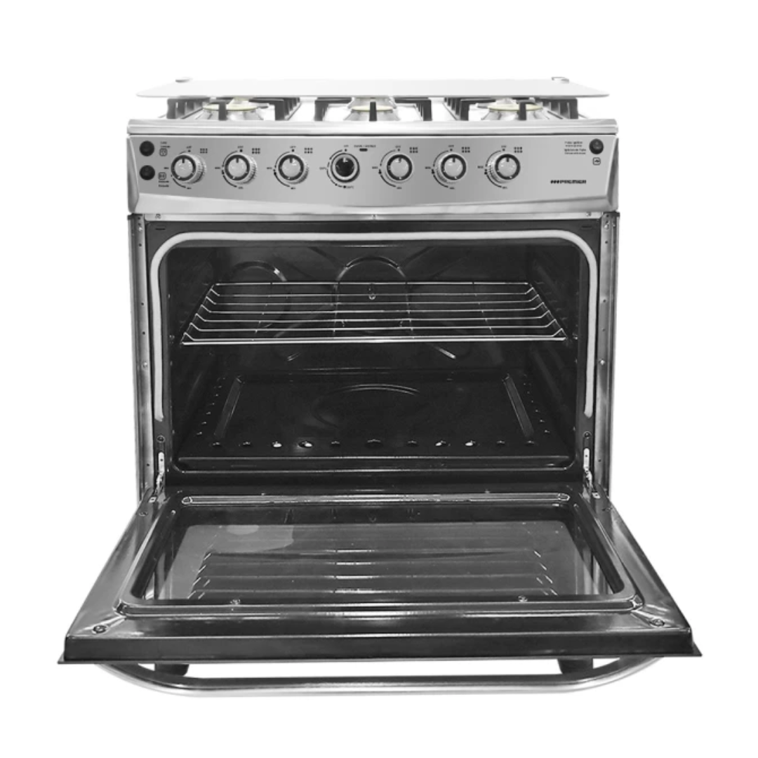 Cocina a Gas de 30″ 6 Hornillas Tapa de Vidrio Acero Inoxidable Con Asador Premier