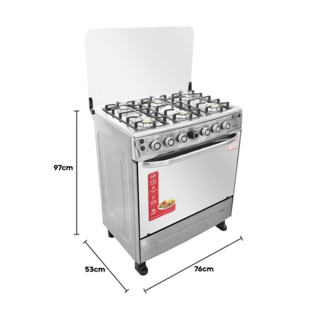 Cocina a Gas de 30″ 6 Hornillas Tapa de Vidrio Acero Inoxidable Con Asador Premier