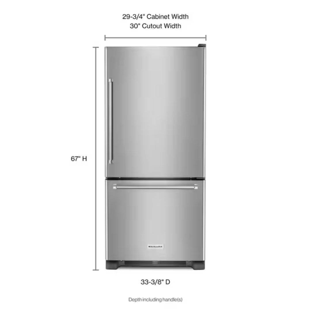 Nevera Bottom Mount 524 L Acero Inoxidable 19 Pies Cu Apertura a la Derecha Kitchenaid