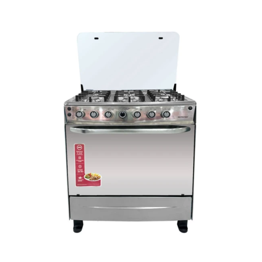 Cocina a Gas de 30″ 6 Hornillas Tapa de Vidrio Acero Inoxidable Con Asador Premier