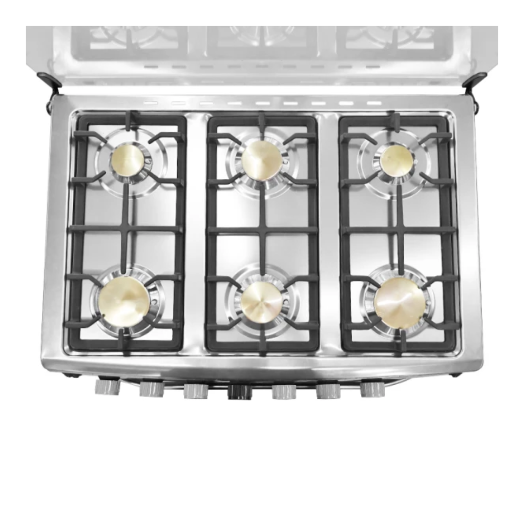 Cocina a Gas de 30″ 6 Hornillas Tapa de Vidrio Acero Inoxidable Con Asador Premier
