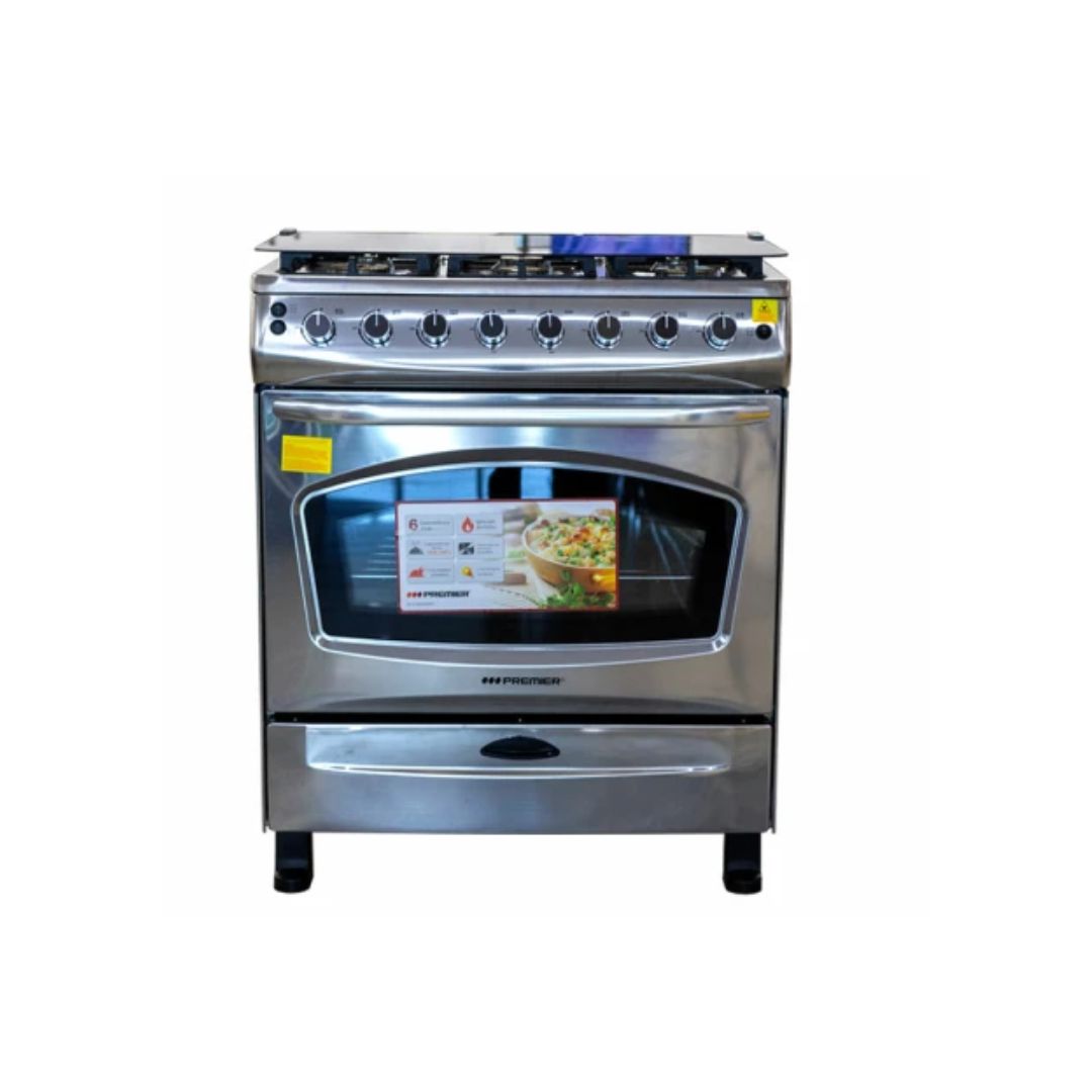 Cocina a Gas 30" 6 Hornillas con Horno Encendido Eléctrico  Acero Premier