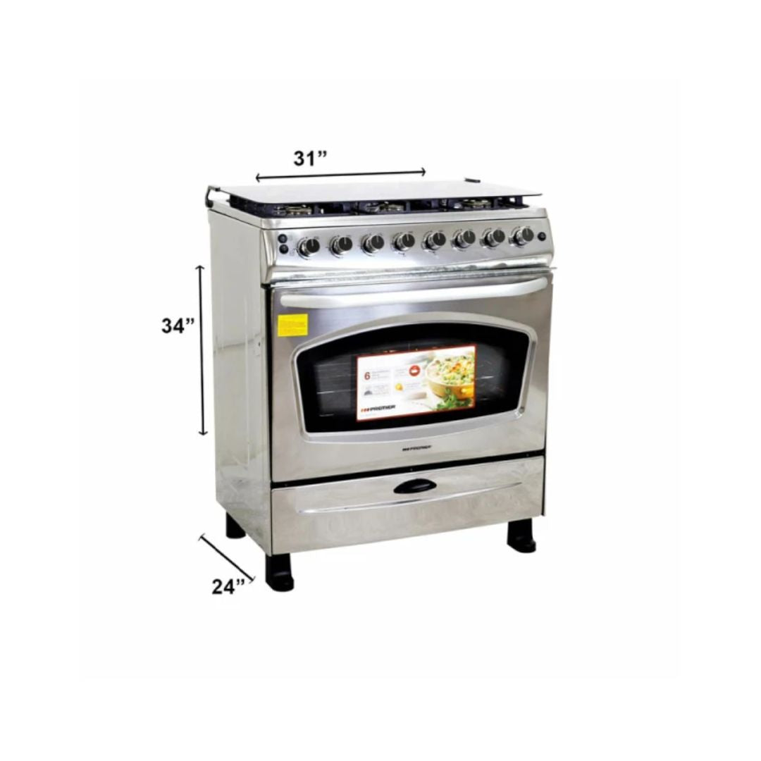 Cocina a Gas 30" 6 Hornillas con Horno Encendido Eléctrico  Acero Premier