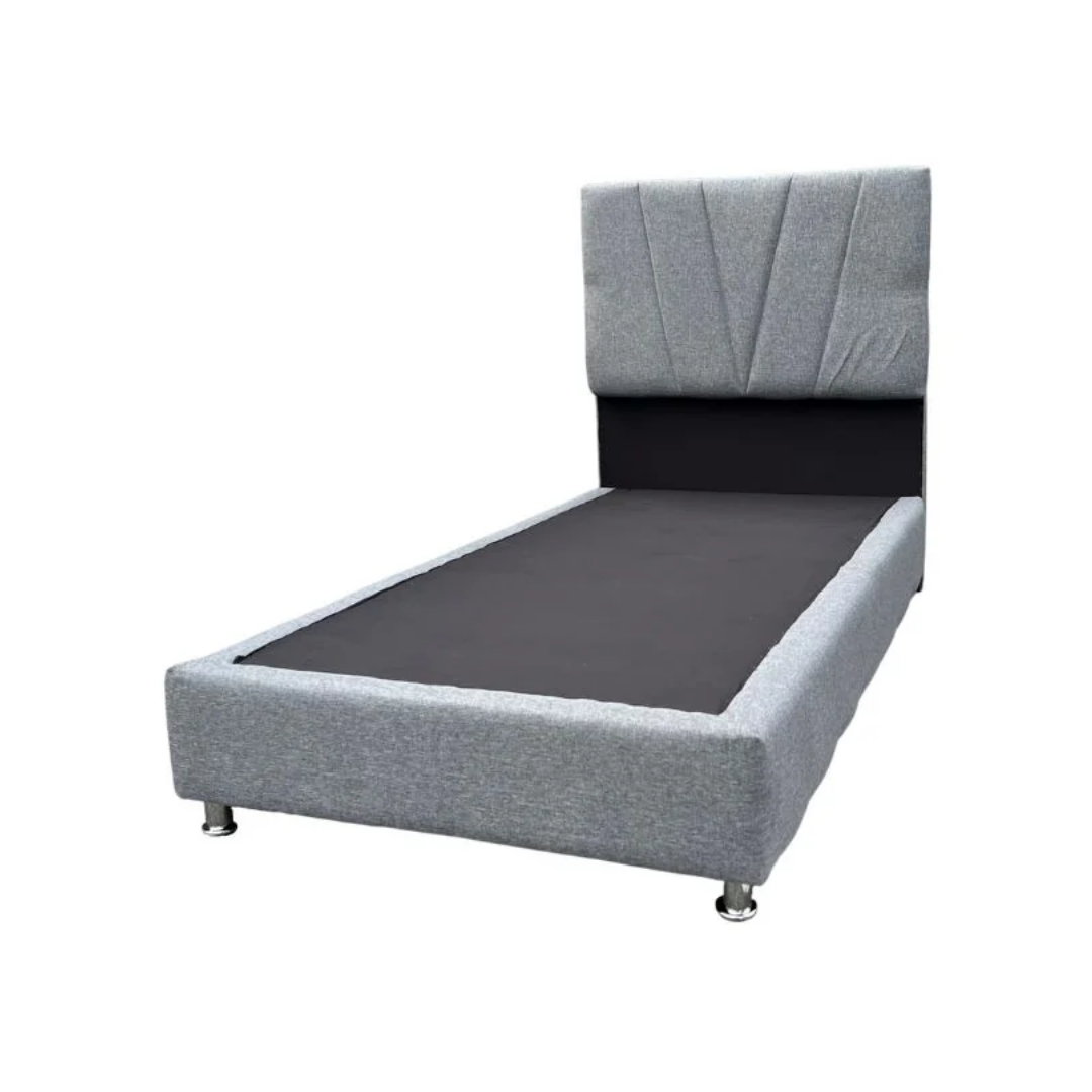 Box Con Copete Queen de Tela Gris Con Soporte Metalizadas Tubular Cromada  Drija