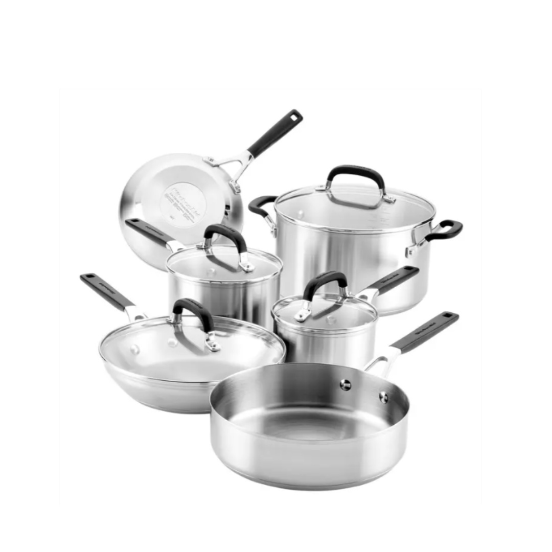 Juego de ollas 10 Piezas Acero Inoxidable Plateado Kitchenaid