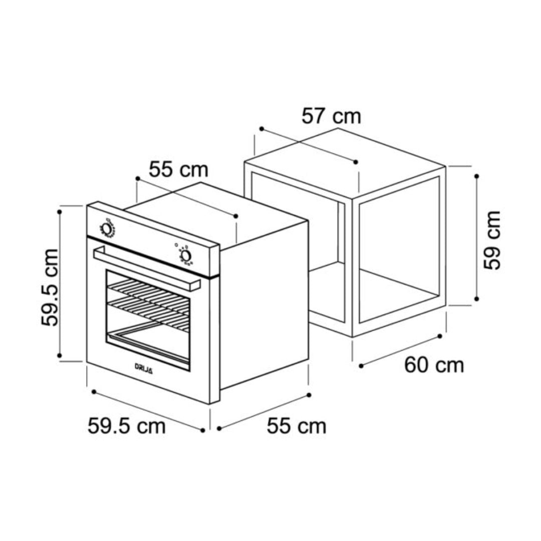 Horno a Gas 60 cm 72 Litros Con Encendido Eléctrico 110V Negro Drija