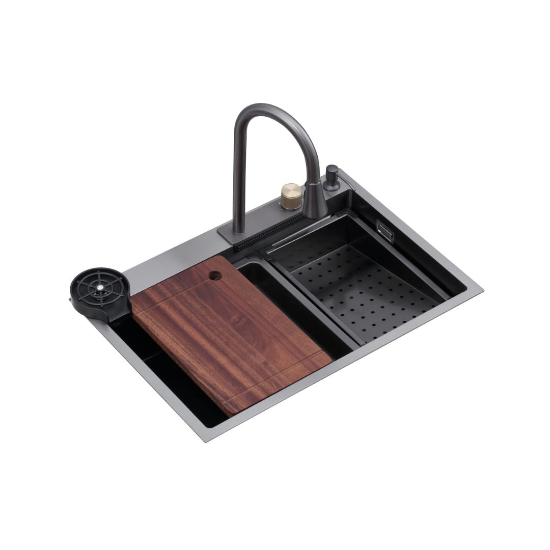 Fregadero de Lujo 75 Cm Acero Negro Con Accesorios Drija