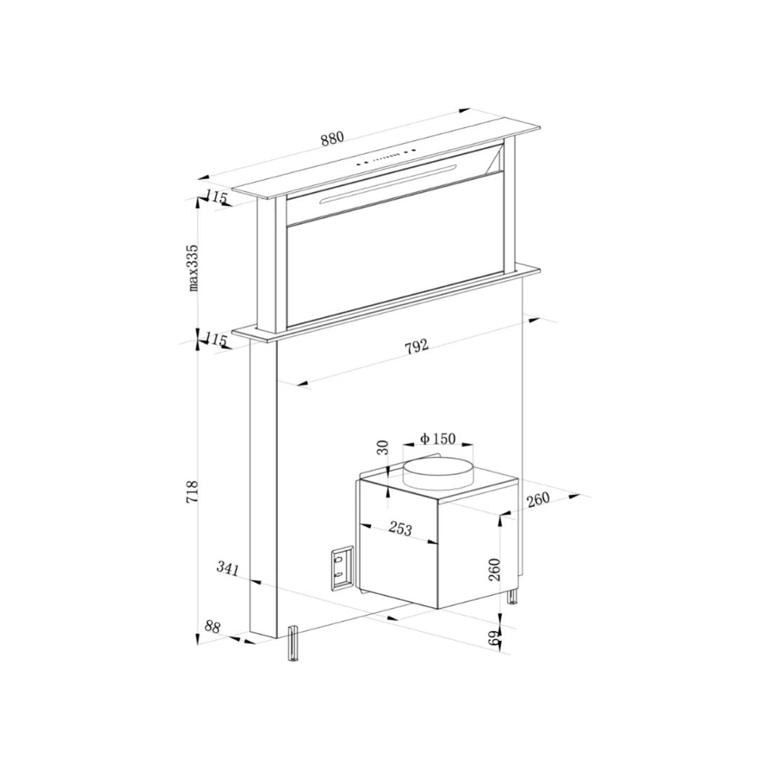Campana Arco Isla 90 cm 110V Acero Drija