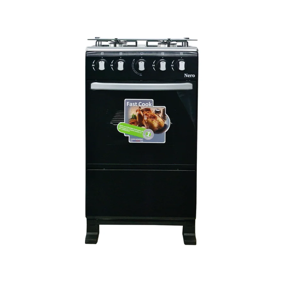 Cocina a Gas 4 Hornillas Tapa de Vidrio Negra Nero