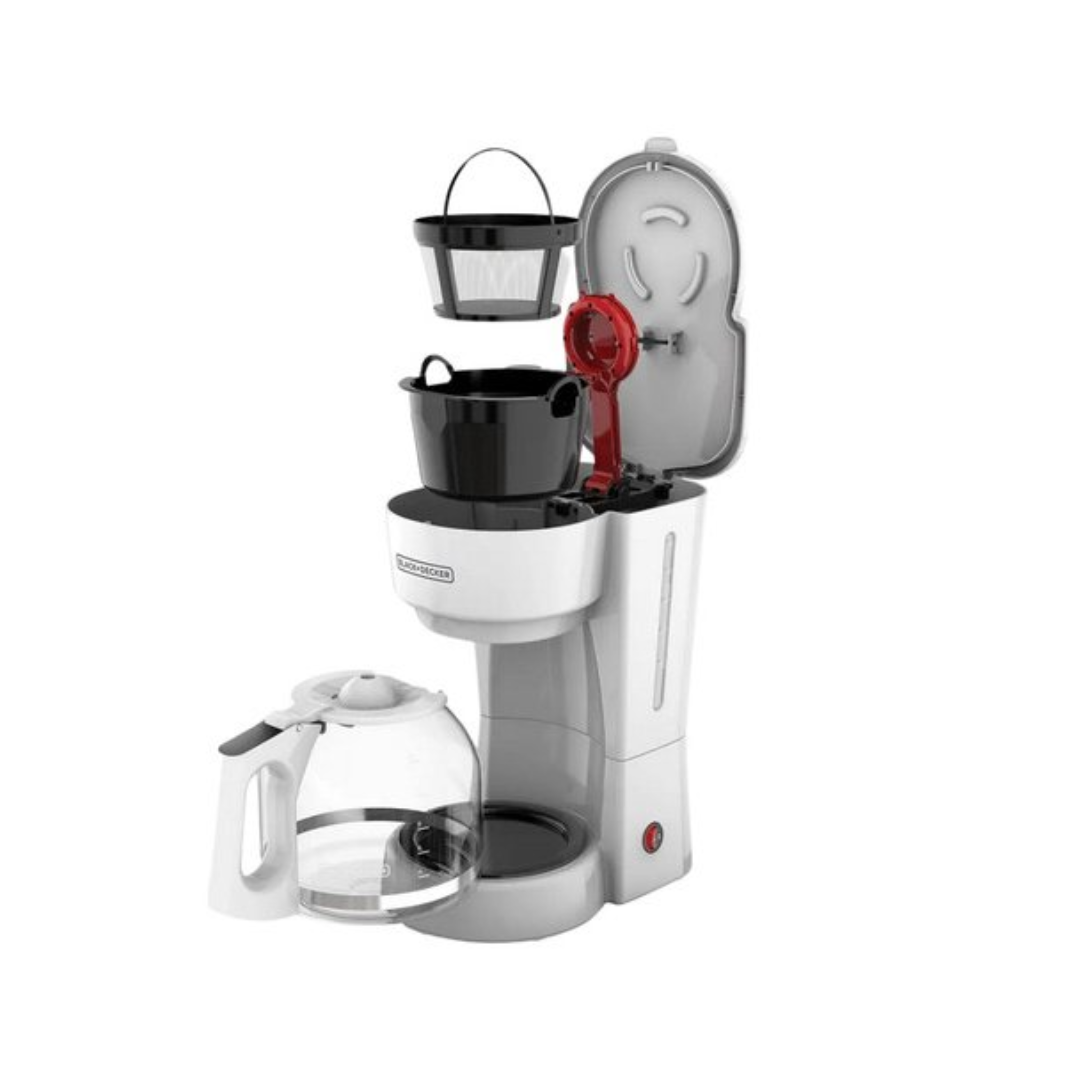 Cafetera 12 Tazas Jarra de Vidrio Blanca Filtro Permanente Black+Decker