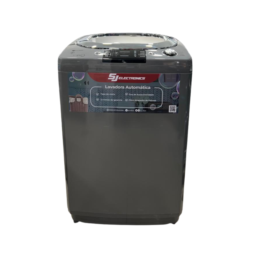 Lavadora Automática 16 Kilos Tapa de Vidrio Con Caída Lenta Tina Fabricada en Acero Inoxidable  SJElectronics