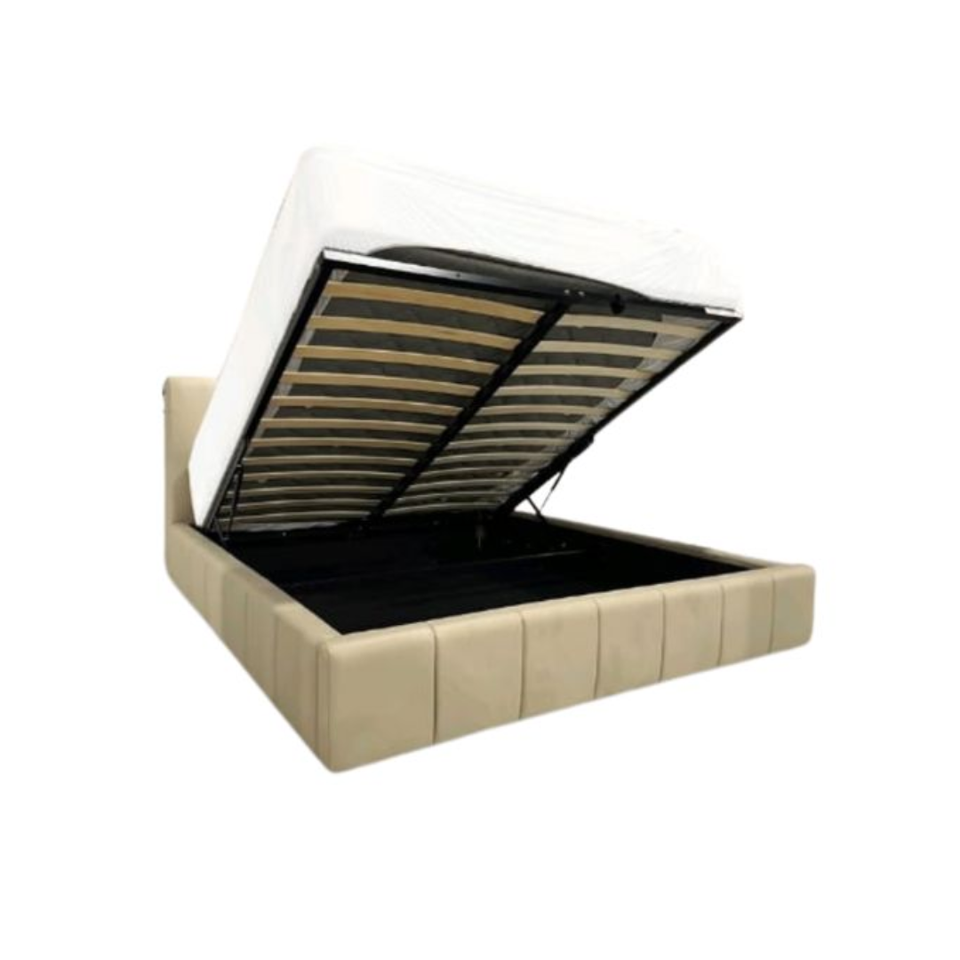 Cama Baúl Con Copete de Cuero Queen 160x190 Allocco Kassalia