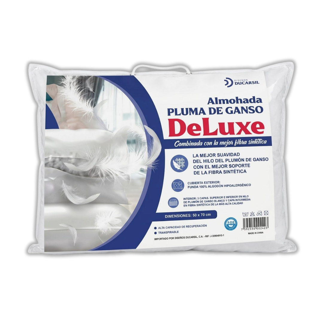 Almohada de Pluma de Ganso Deluxe Con Capa Intermedia Fibra Sintética 50x70 Ducarsil