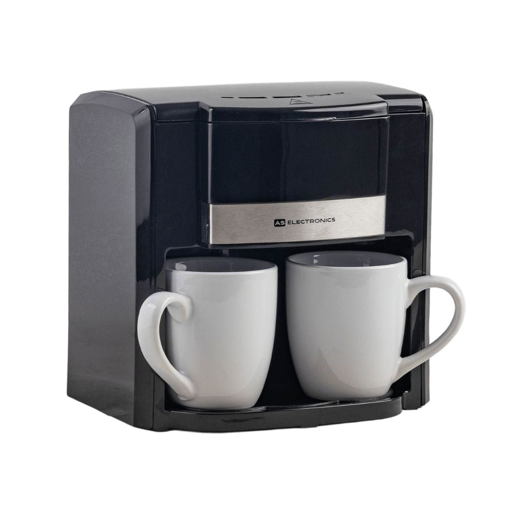 Cafetera Eléctrica 2 Tazas Negra Incluye 2 Tazas de Porcelanato  AS Electronic