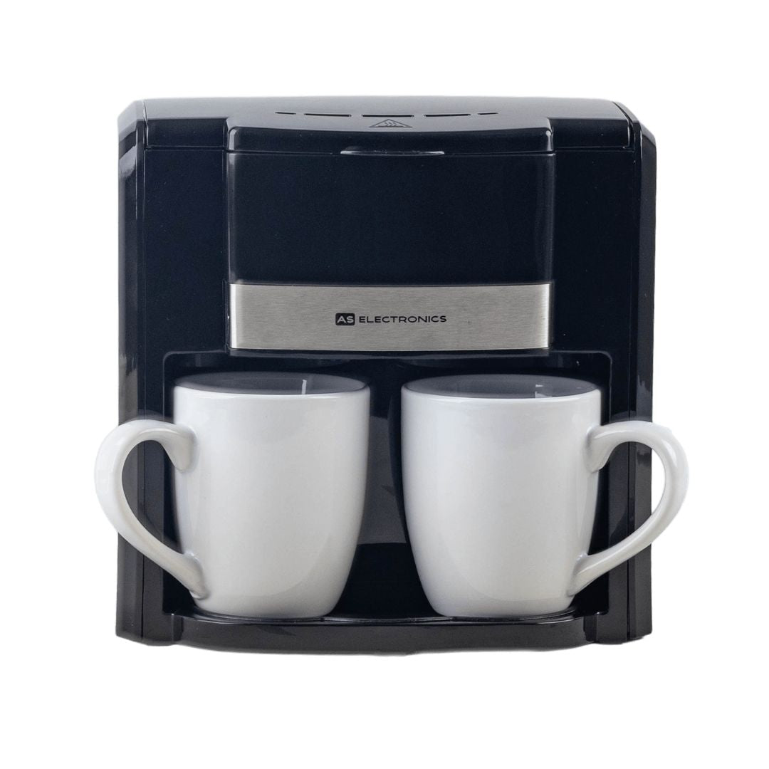Cafetera Eléctrica 2 Tazas Negra Incluye 2 Tazas de Porcelanato  AS Electronic
