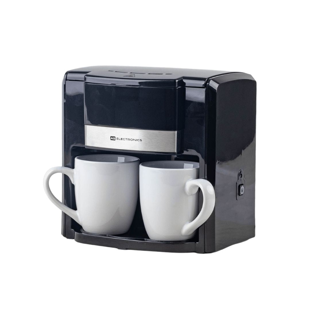 Cafetera Eléctrica 2 Tazas Negra Incluye 2 Tazas de Porcelanato  AS Electronic