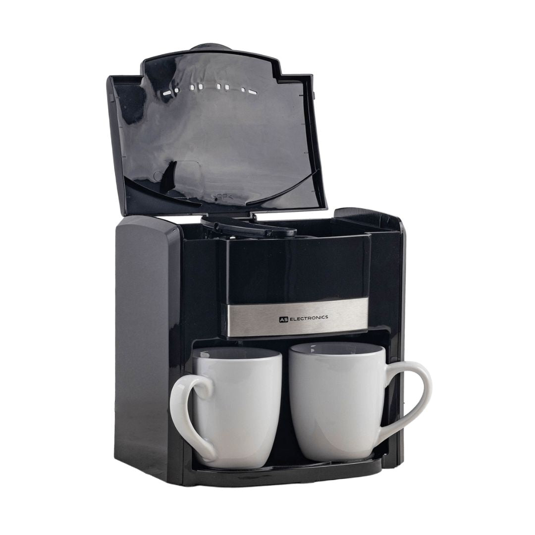 Cafetera Eléctrica 2 Tazas Negra Incluye 2 Tazas de Porcelanato  AS Electronic