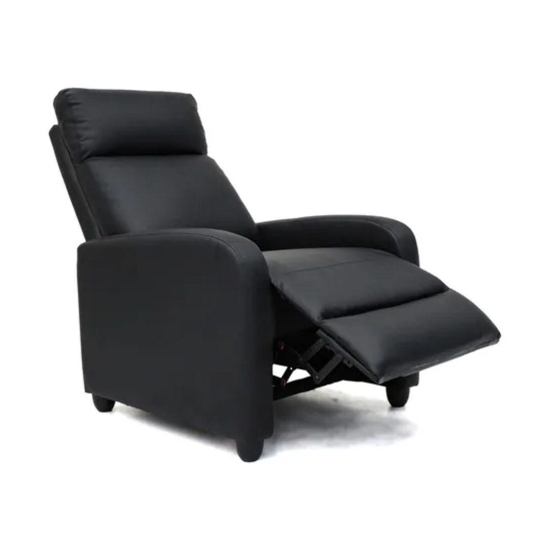 Poltrona/ Sillón Reclinable Moderno Semi Cuero Negro Powerfik