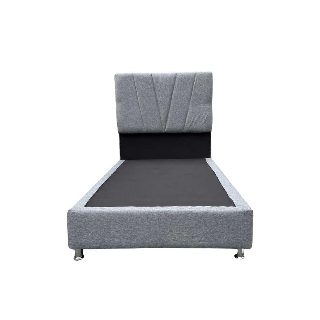 Box Con Copete  King de Tela Gris Con Soporte Metalizadas Tubular Cromada Drija